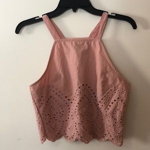 Light pink crop top with lace detailing
